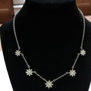 Silver Tone Star Necklace with Faux Diamond